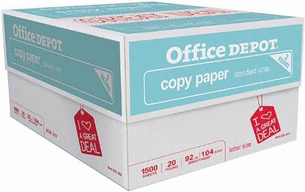 Office Depot Brand 3-Hole Punched Multi-Use Print & Copy Paper, Letter Size (8 1/2 inch x 11 inch), 92 (U.S.) Brightness, 20 lb, White, 500 Sheets per