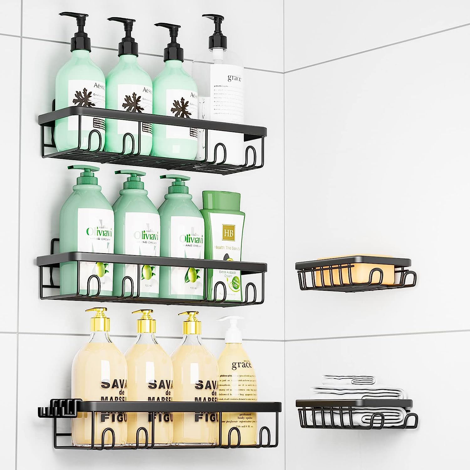  Sakugi Shower Caddy - 3 Piece Set, Corner Shower Shelves with  Hooks & Soap Holder, Rustproof Adhesive Shower Caddy for Corner, No  Drilling Shower Shelf for Inside Shower, Shower Organizer for