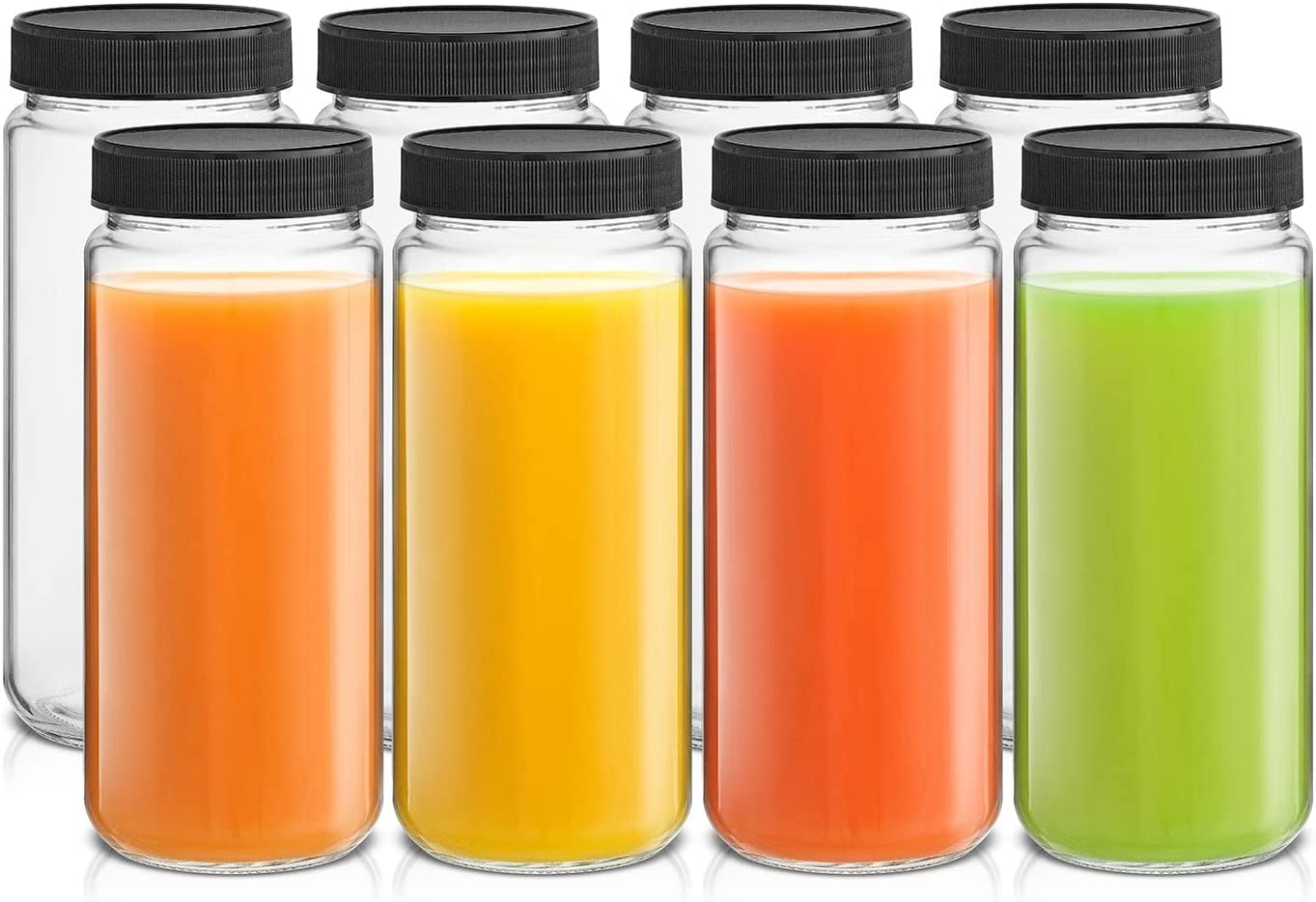 WERTIOO 10 oz Glass Juice Bottles, 24 Pack Glass Water Bottles with Caps  Square