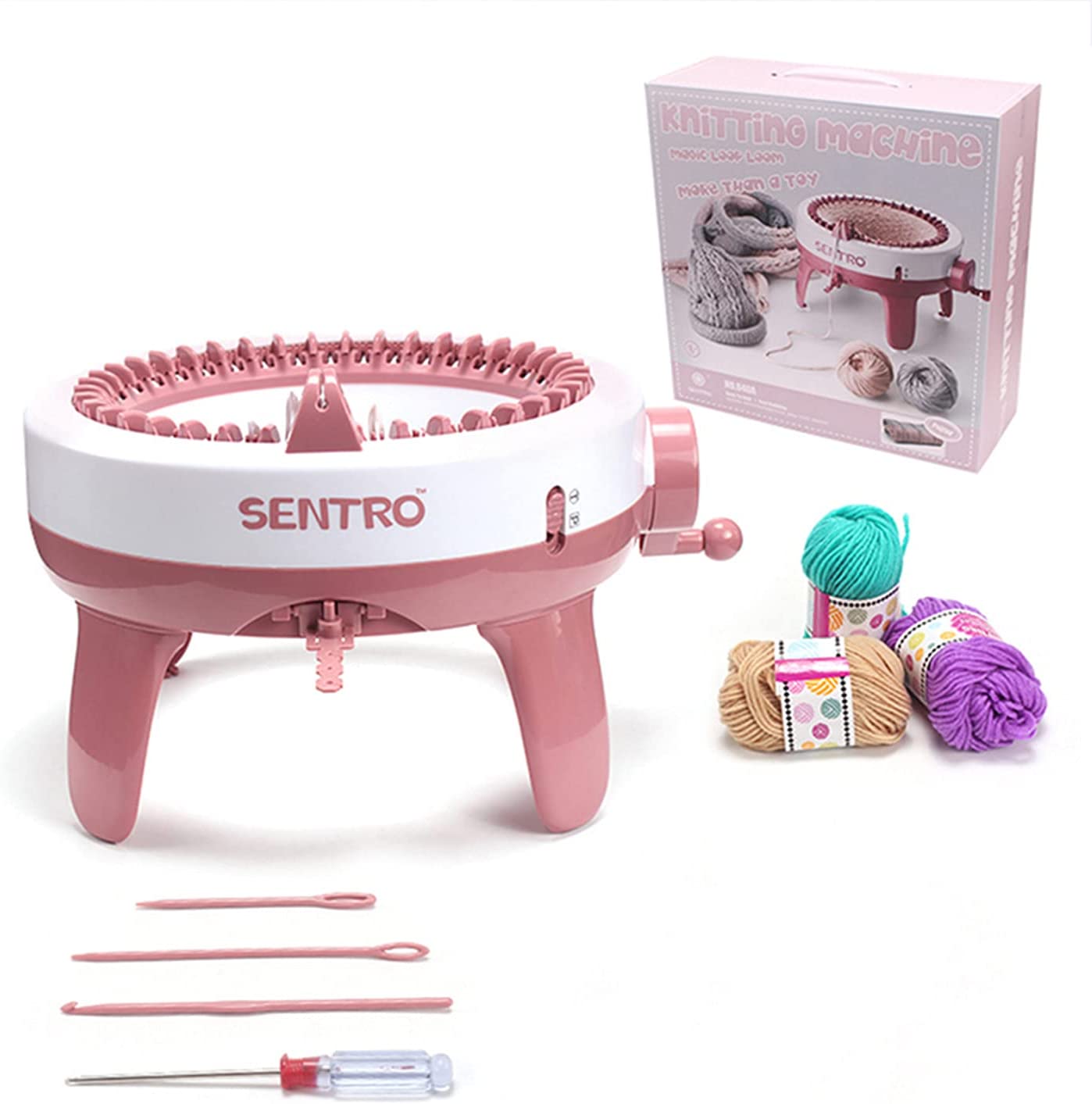 ZILEMOPO 24 Needles Knitting Machines Hand-Operated Knitting Loom Machine  for Kids and Adults Knitting Board Rotating Double Knit Loom Machine Kit  DIY Knit Scarf Hat Sock