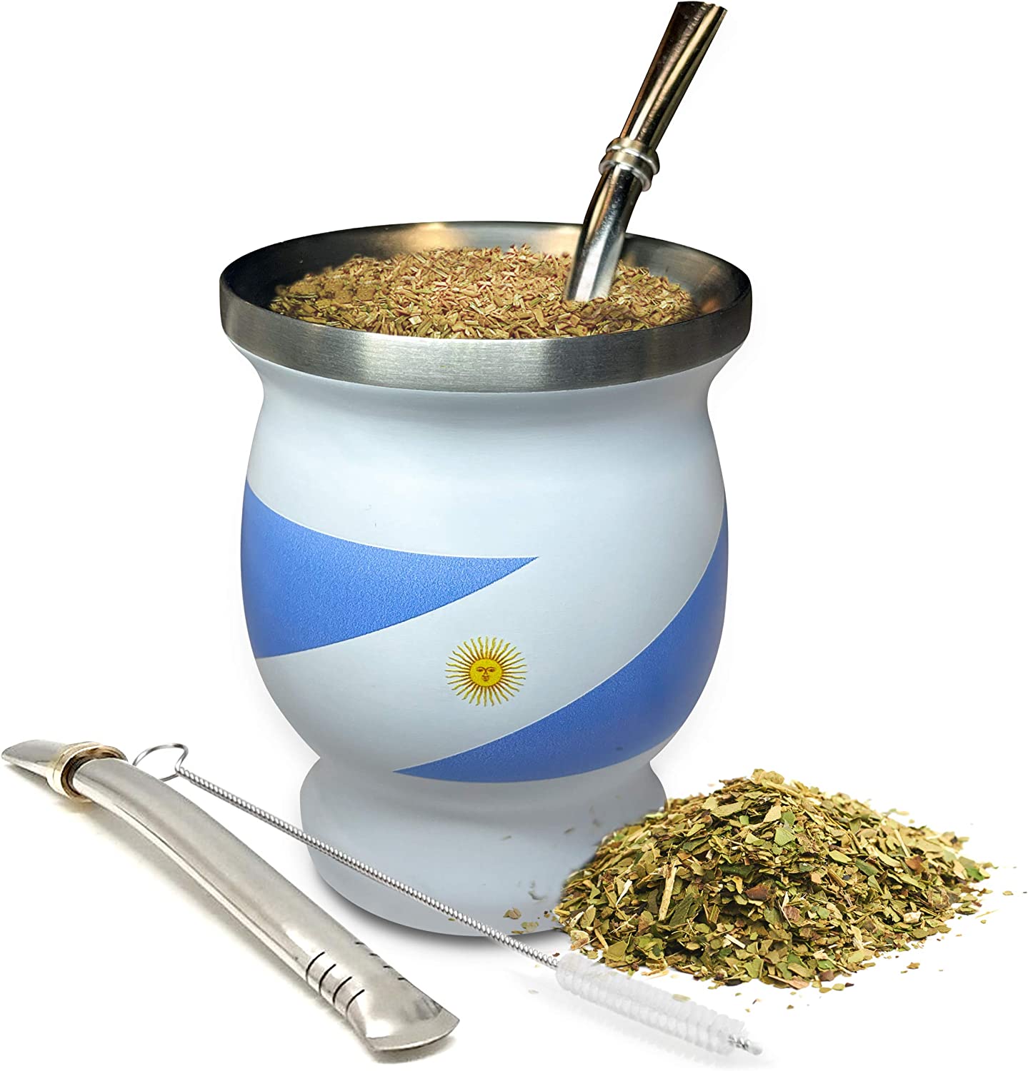 BALIBETOV Set of 2 Yerba Mate Gourd and 1 Pack of 100gr - 3.5OZ of Yerba  Mate - Yerba Mate Cup Argentina - 2 Mate Cup, 2 Bombilla, 1 Cleaning Brush,  1