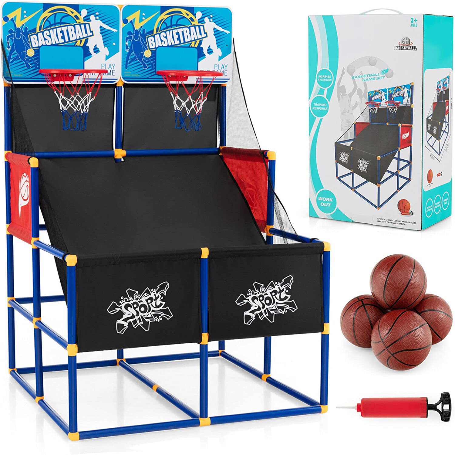  JOYIN Arcade Basketball Game Set with 4 Balls and Hoop for Kids  3 to 12 Years Old Indoor Outdoor Sport Play - Easy Set Up - Air Pump  Included - Ideal