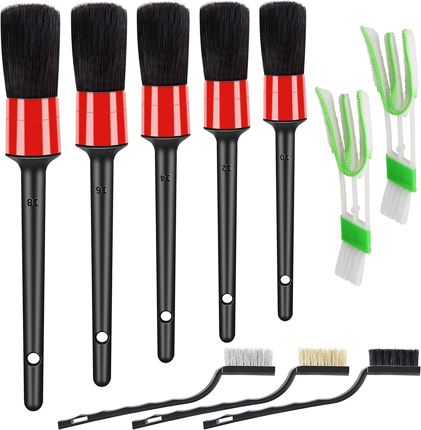 SPTA Car Detailing Brush Set, 5 Pack Soft Boar Hair Auto Detail Brush Kit  with Elbow