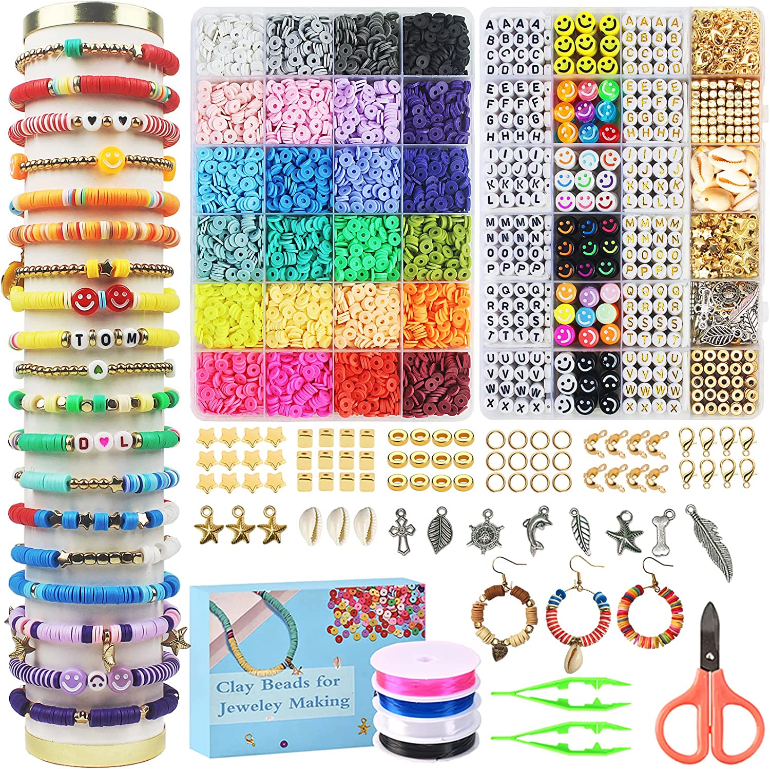 Quefe 3960pcs Pony Beads for Bracelet Making Kit 48 Colors Kandi Beads Set,  2400pcs Plastic Rainbow Bead Bulk and 1560pcs Letter Beads with 20 Meter  Elastic Threads for Craft Jewelry Necklace