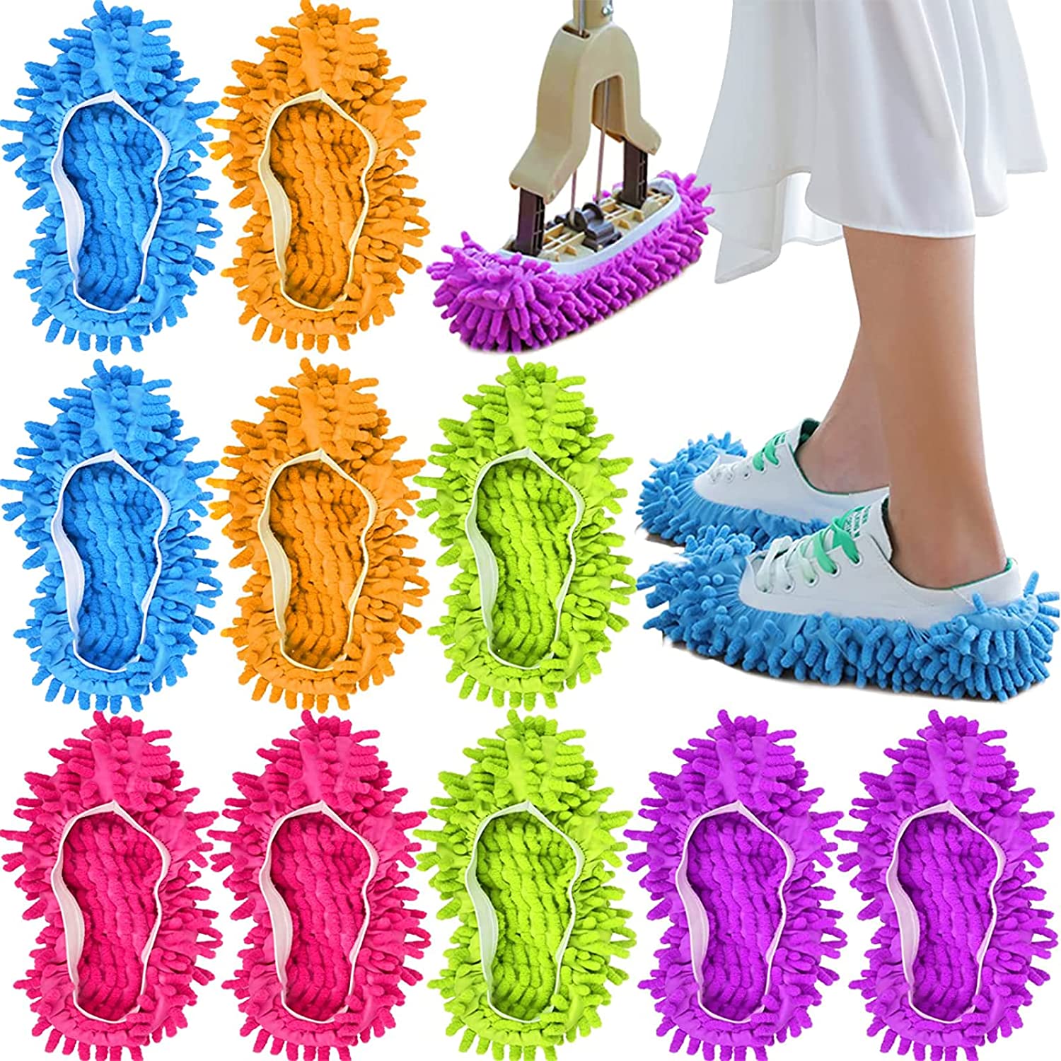 MOCOHANA® 1 Pair Non-Slip Multi-Surface Chenille House Mop Slippers Floor  Cleaning Shoes Tools