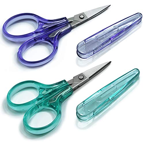 Beaditive Sewing and Embroidery Scissors Set (2 Pc.) Curved and Straight, Sharp, Stainless-Steel Design | Precision Tips, Ergonomic Rubber Handle