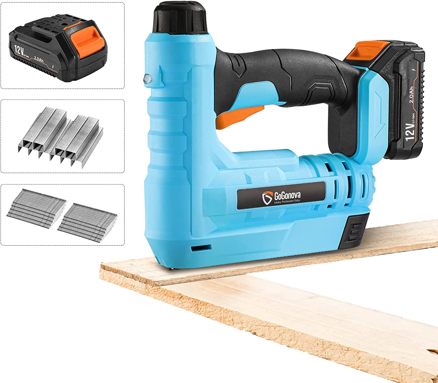 Cordless Brad Nailer, NEU MASTER NTC0023 Rechargeable Nail Gun/Staple Gun  for Upholstery, Carpentry and Woodworking Projects, Including 20V Max.  2.0Ah Li-ion Battery and Charger (Color: Blue)