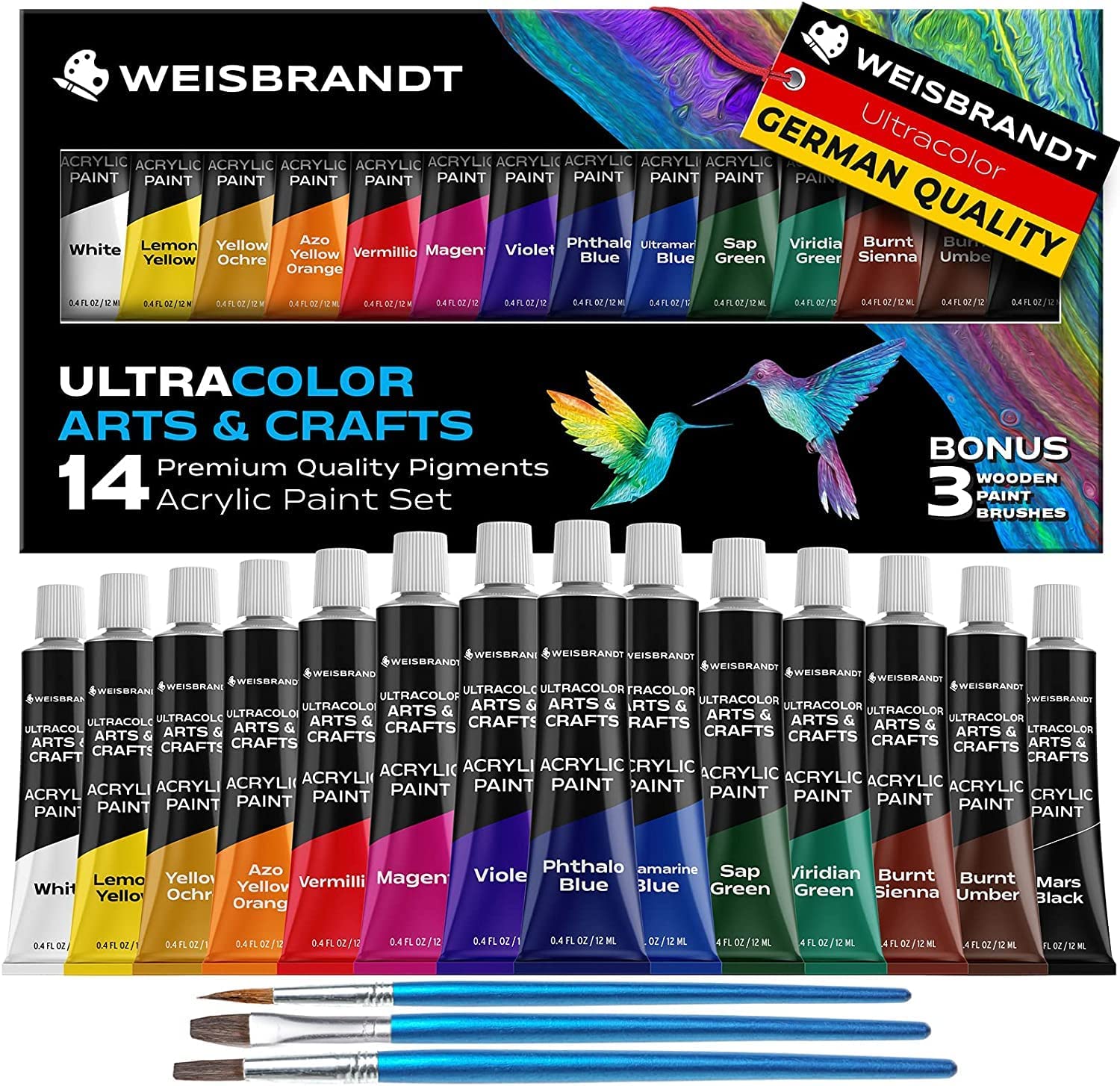 U S Art Supply 75ml Acrylic 12 Color Paint Extra Large Tube Artist Painting Set