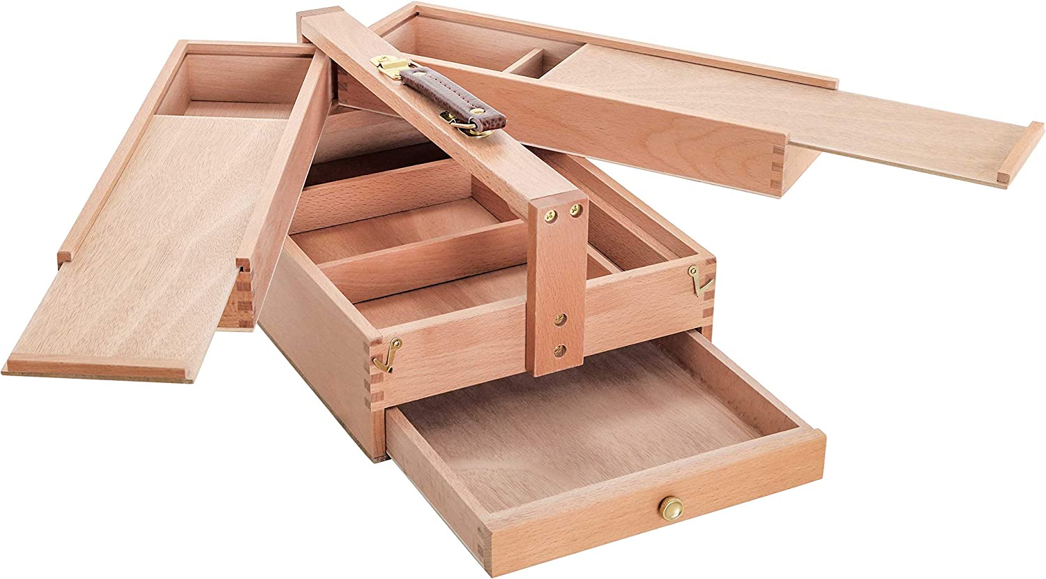 7 Elements Wooden Art Supply Storage Organizer - Large Beechwood Artist Tool Box with Drawer