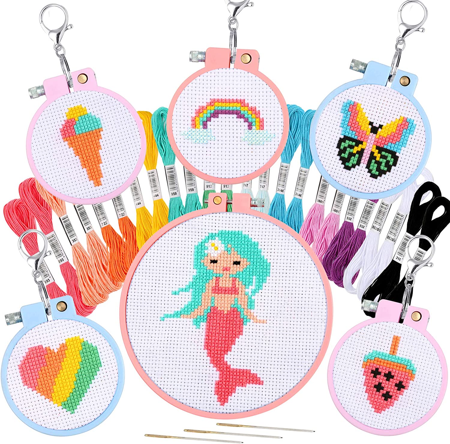 5 Set Embroidery Kit for Beginners Boho Rainbow Cross Stitch with Patterns  Embroidery Hoops Instructions Embroidery Floss Needlepoint Kits DIY Adult