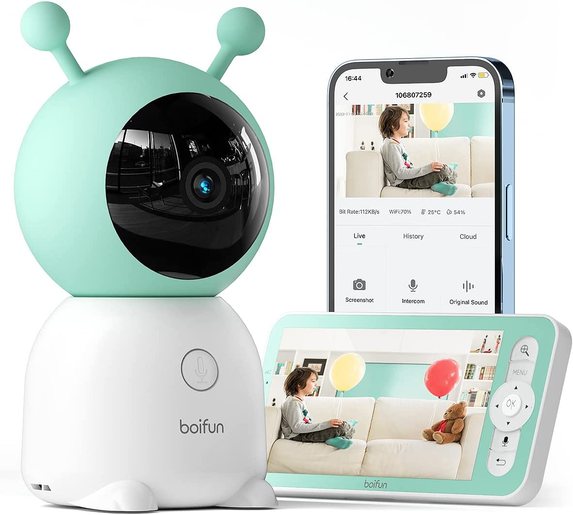 BOIFUN 5 Video Baby Monitor, 2K Ultra HD Baby Camera Monitor with Auto  Tracking