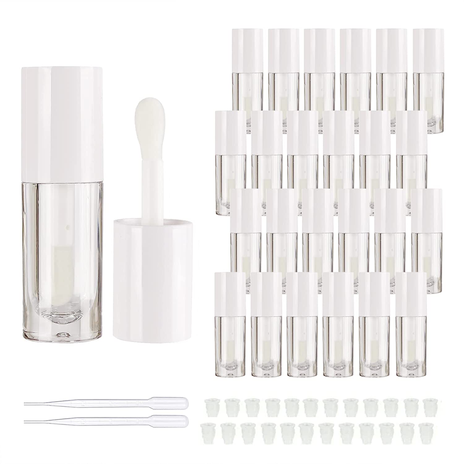  COSIDEA 24 pcs Empty 5ml big brush lip gloss tube White round  lipgloss tubes container with big doe foot wand : Beauty & Personal Care