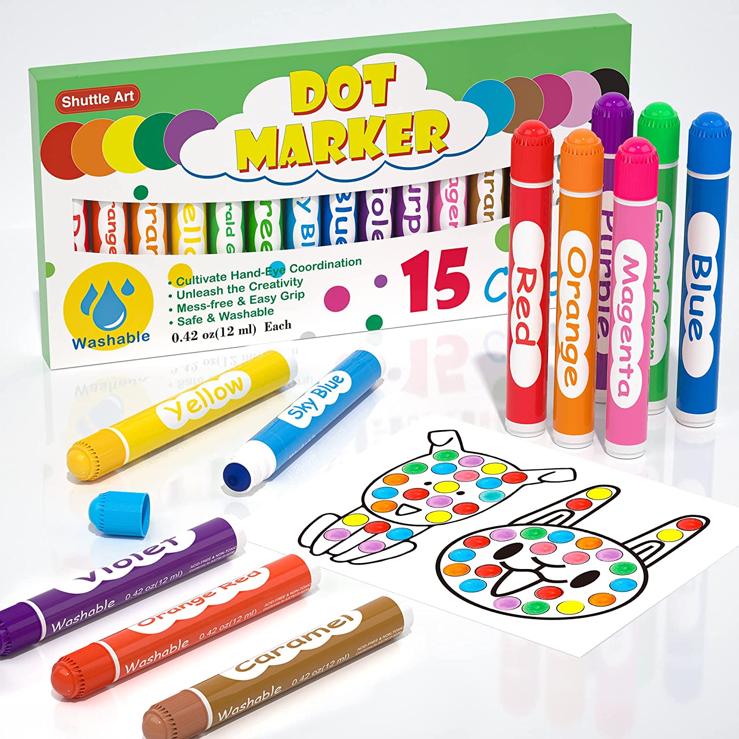  Playkidiz Darice Washable Dot Markers for Toddlers, 12 Colors  (40ml 1.35oz) Paint Marker Dot Art Set, Water Based Non-Toxic Bingo Daubers  for Kids : Toys & Games