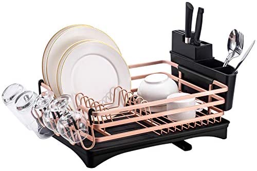 ROTTOGOON [Upgraded Aluminum Dish Drying Rack, Rustproof Dish Rack and  Drainboard Set with Drainage, Utensil Holder, Cup Holder, Compact Dish  Drainer