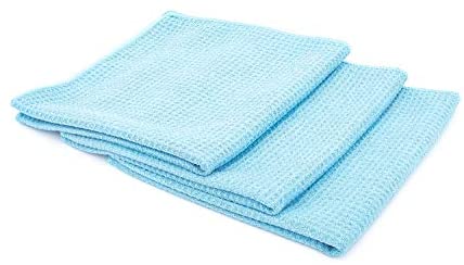 POLYTE Elite Microfiber Drying Towel (16x24, 4 Pack, Waffle, Blue)