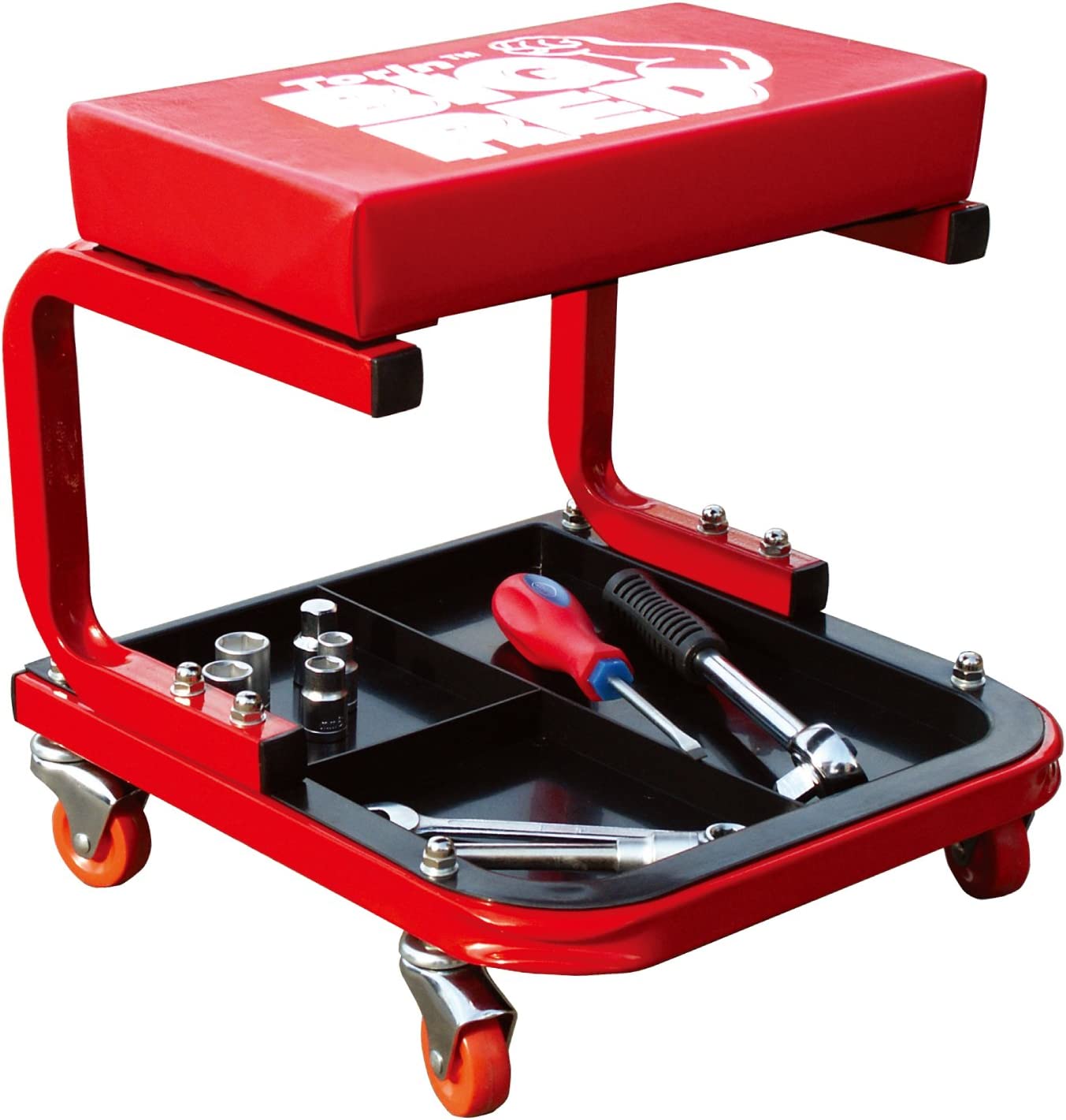 DNA Motoring Tools-00253 Adjustable Height Pneumatic Garage Seat Rolling Mechanic Stool with Tool Tray Storage