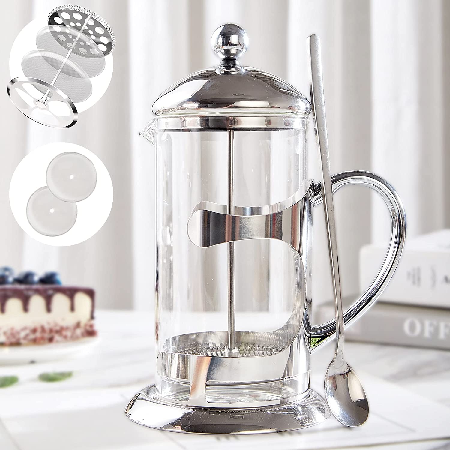QUQIYSO French Press Coffee Maker 34 Oz Large Stainless Steel +