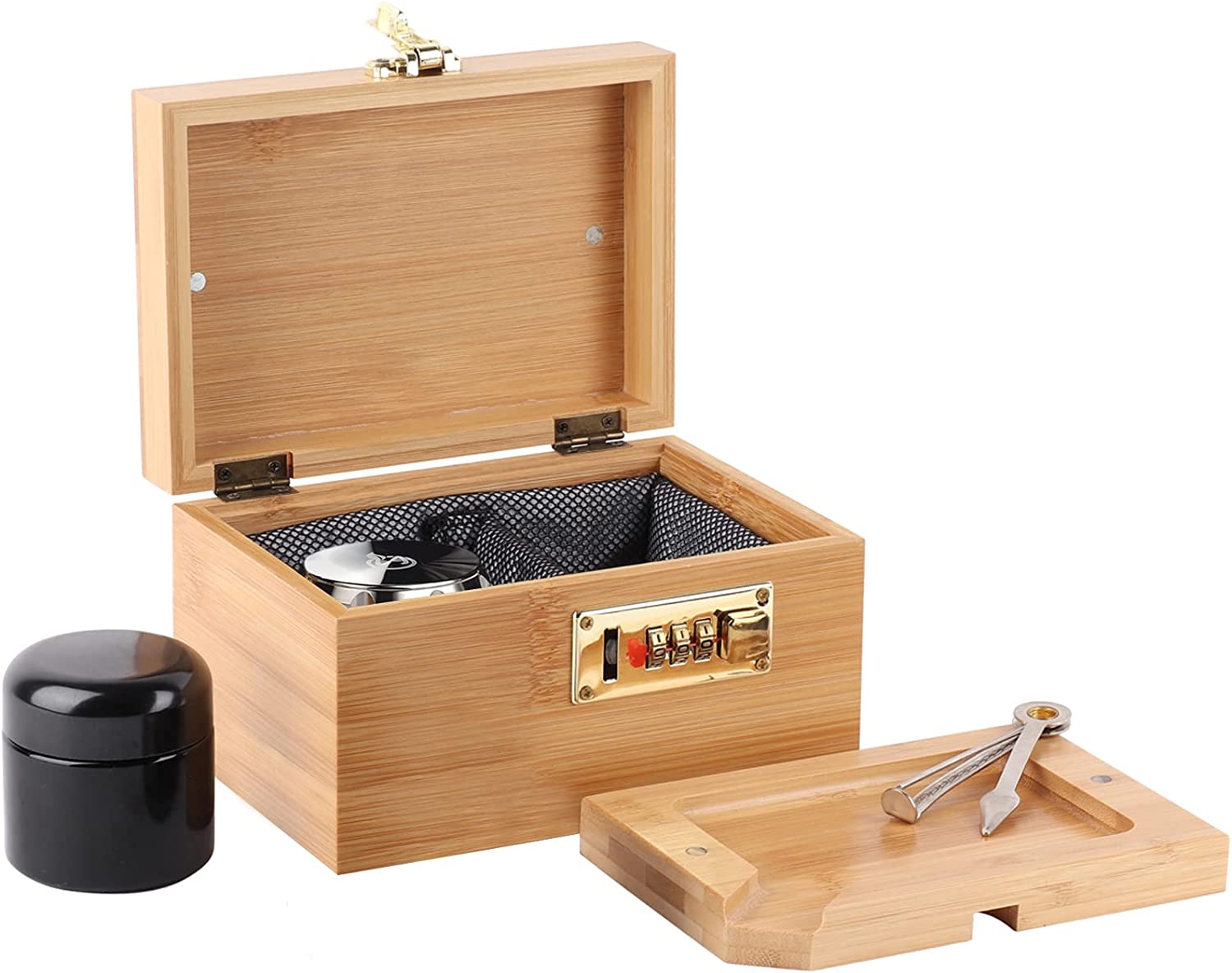 Viking Factory Small Box with Bamboo Tray Portable Storage Box with Sealing  Jar and Retractable Strap