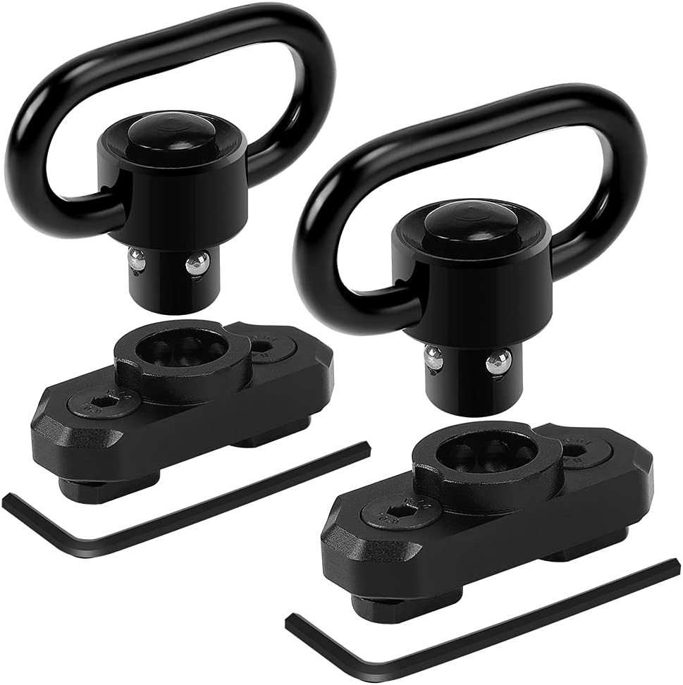 FANGOSS Two Point and Traditional Mlock Sling Rail Mounts with 1.25 Inch QD  Push Button Sling Swivel Loop for Mloc - 2 Pack