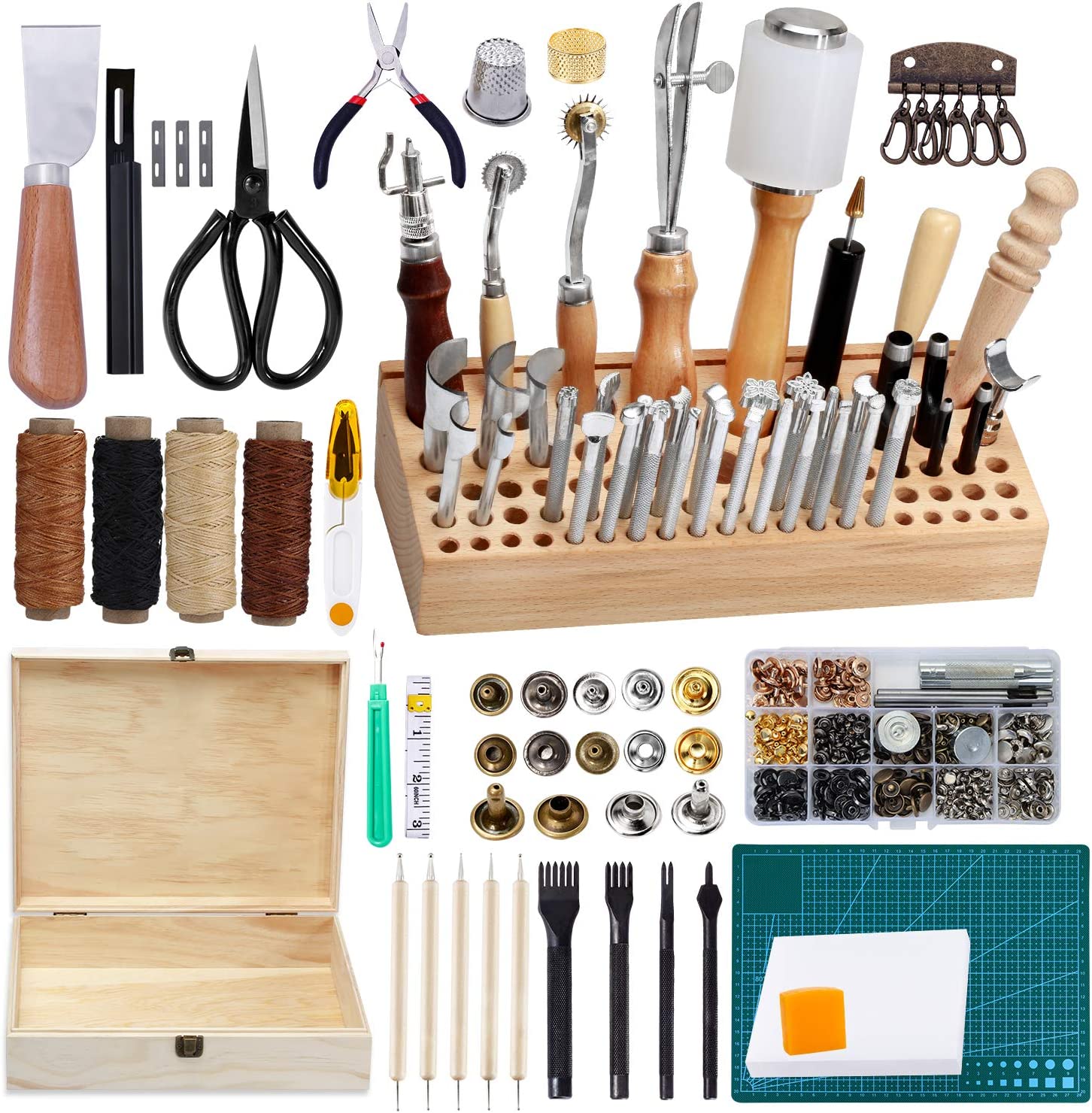 BUTUZE 489Pcs Leather Working Tools Kit with Instructions,Leather Sewing  Tools Kit Leather Working Supplies with Leather Craft Stamping Tools,Gift  for