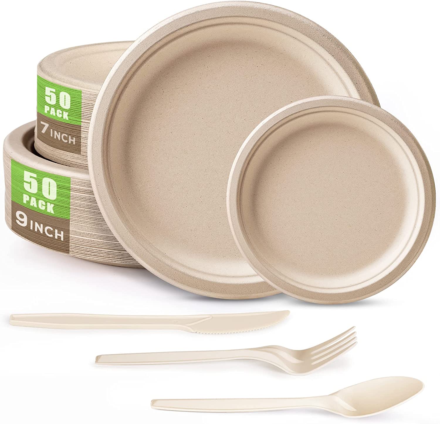 350pcs Compostable Paper Plates Set Eco-friendly Disposable Paper Plates  Cutlery Includes Biodegradable Plates, Forks, Knives, Spoons, Cups and  Straws