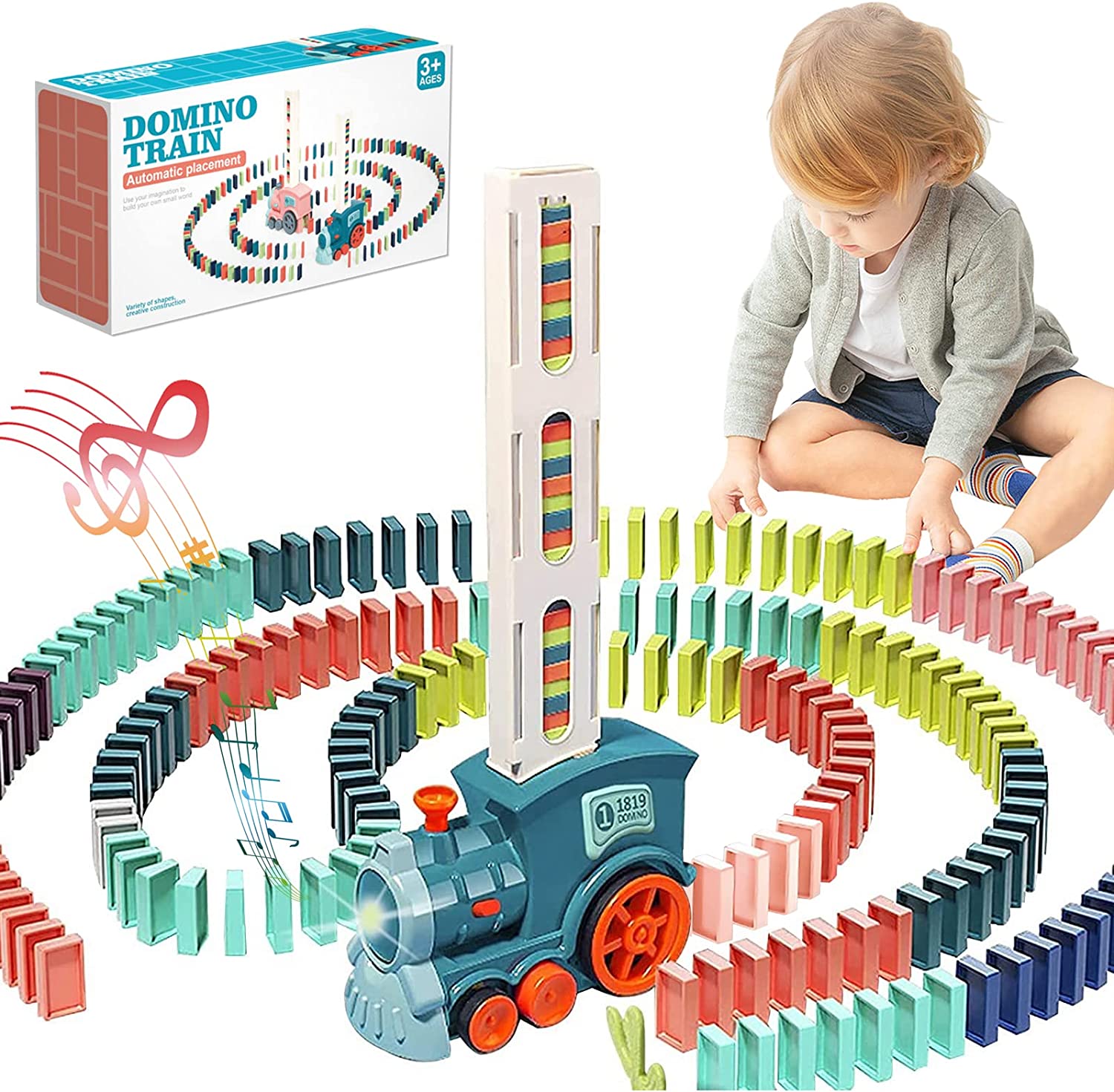 KIDSPLUS automatic domino stacker,Adorable and safe store music playing domino toy for babies