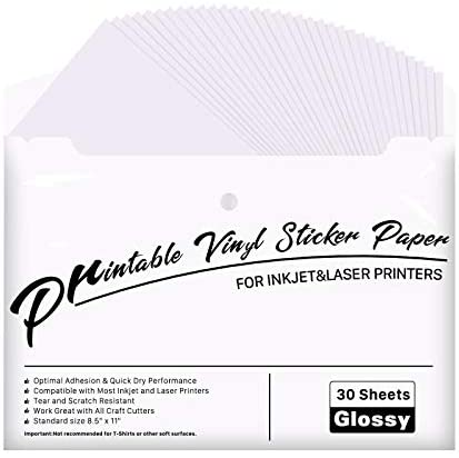  HTVRONT Printable Vinyl for Inkjet Printer & Laser Printer -  40 Pcs Matte White Inkjet Printable Vinyl Sticker Paper, 8.5x11 : Office  Products