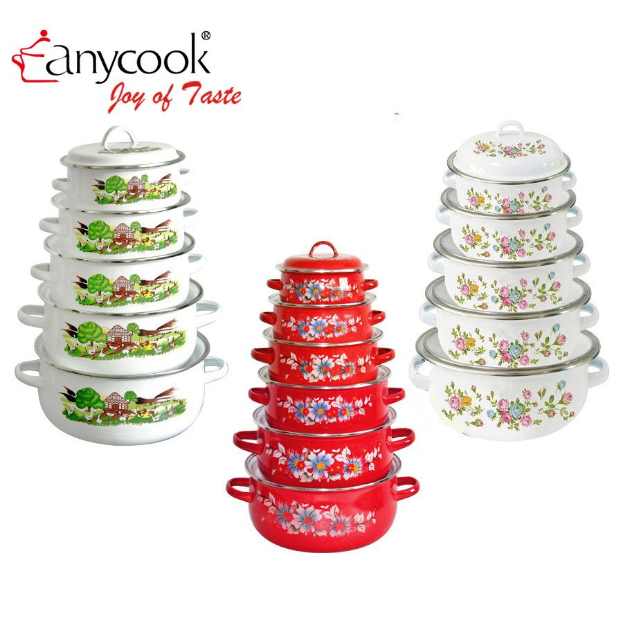 Wholesale Anybook enamel enamel soup pot twoear milk pot nonstick frying pan 5piece enamel
