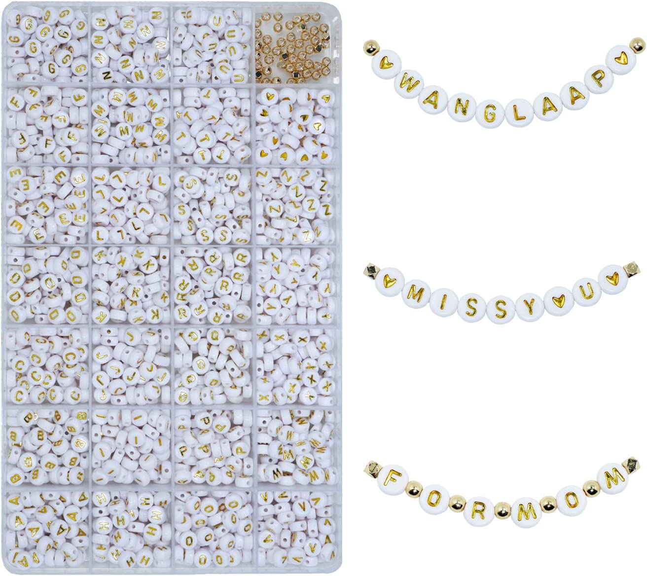1200pcs, 4mm X 7mm Abs Resin Small Letter Beads, Round Alphabet Beads,  Colorful Acrylic With Gold Letters, For Jewelry Making (colorful Beads With  Gold Letters),comes With Clear Elastic Cord