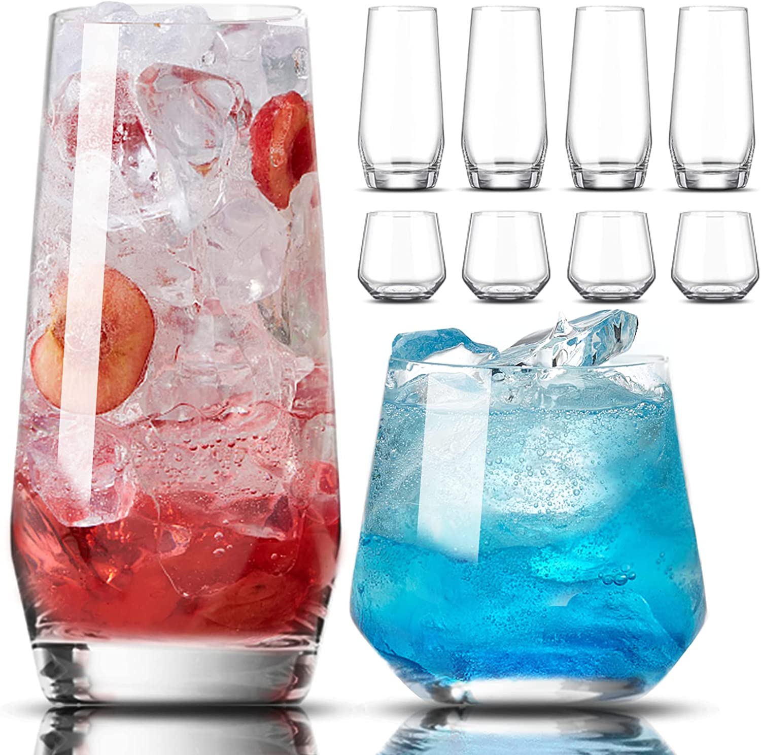 Combler Ribbed Glasses Drinking Set of 4, 14 oz Ribbed Drinking Glasses, Ribbed Glass Cups, Fluted Glassware Sets, Short Cocktail Glasses, Glassware