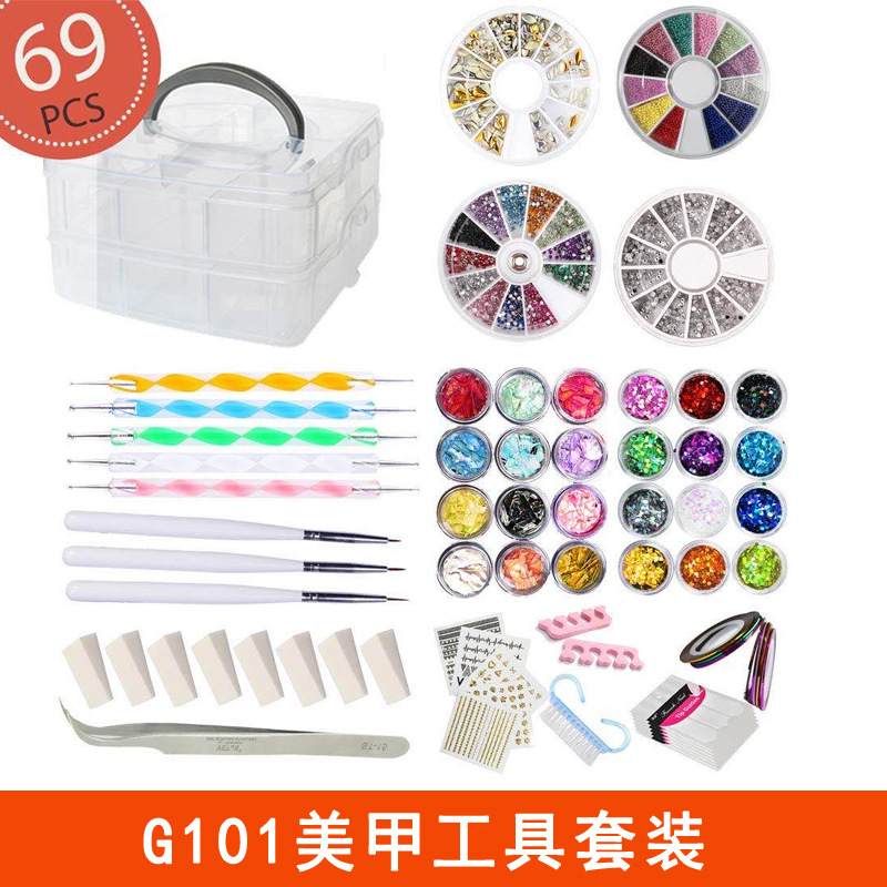 Wholesale Nail Art Set 12 Color Sequins Nail Jewelry Gold And Silver Wire Extension Glue Toolbox