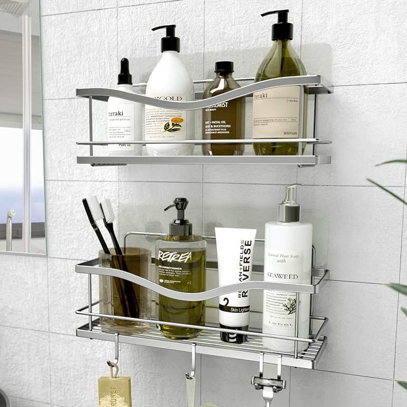  Sakugi Shower Caddy - 3 Piece Set, Corner Shower Shelves with  Hooks & Soap Holder, Rustproof Adhesive Shower Caddy for Corner, No  Drilling Shower Shelf for Inside Shower, Shower Organizer for