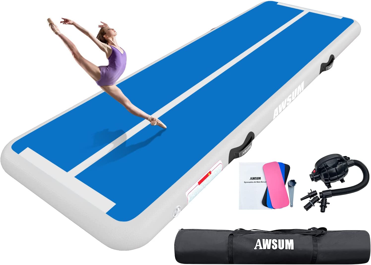  Gymnastics Air Mat Tumbling Mat 13ft/16ft/20ft Tumble Track,  Inflatable Tumbling Mat 4/8 inch Thickness Gymnastics Air Training Mats  with Electric Air Pump for Home Use/Tumbing Meditation/Cheerleading/Water  Use : Sports 