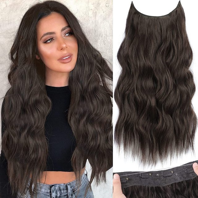 FREEMEIGE Clip in Hair Extensions,Black Hair Extensions for Women Straight Layered Hair Extensions Synthetic Heat Resistant Long Wavy Daily Use 20