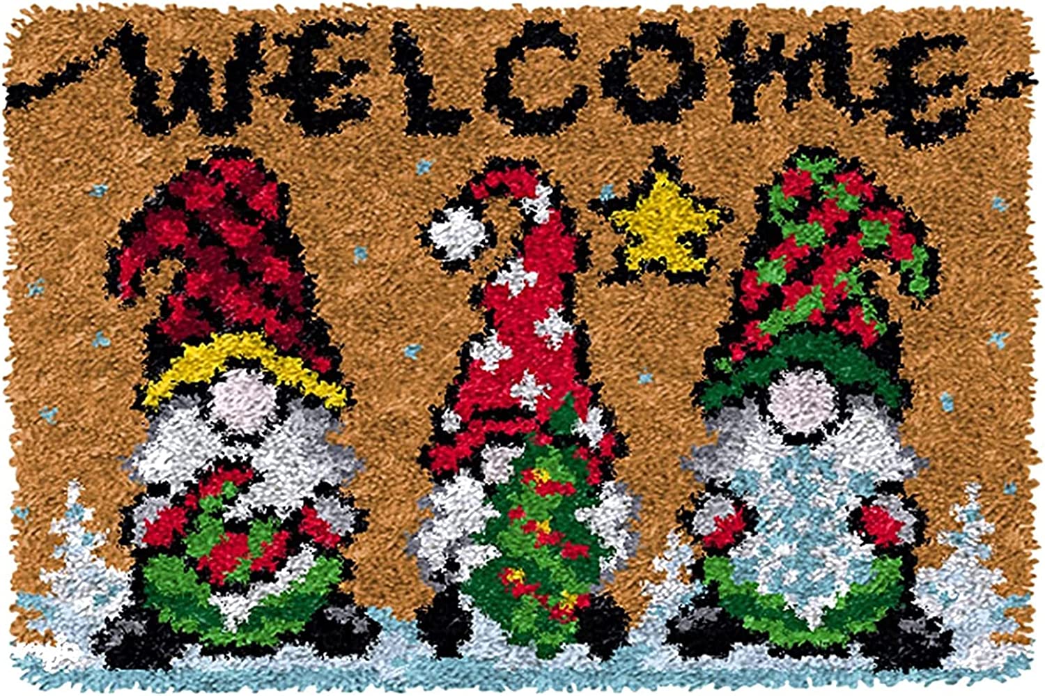 EVAJE Christmas Latch Hook Rug Kits DIY Crochet Yarn Carpet Hooking Craft  Kit with Color Preprinted Canvas Christmas Gnome Pattern Design for Adults
