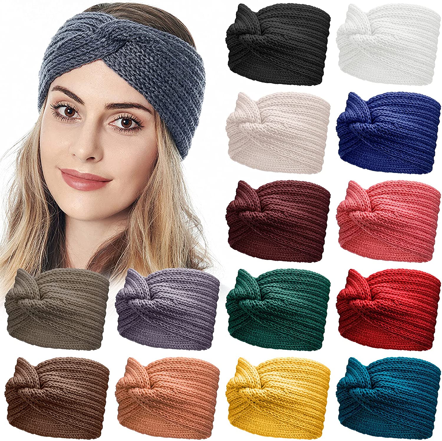 6 Pieces Winter Headbands Women's Cable Knitted Headbands, Winter