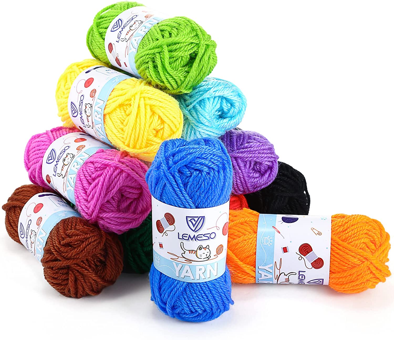LIHAO 12 Skeins Mini Bonbons Yarn for Knitting Crochet Craft - 100