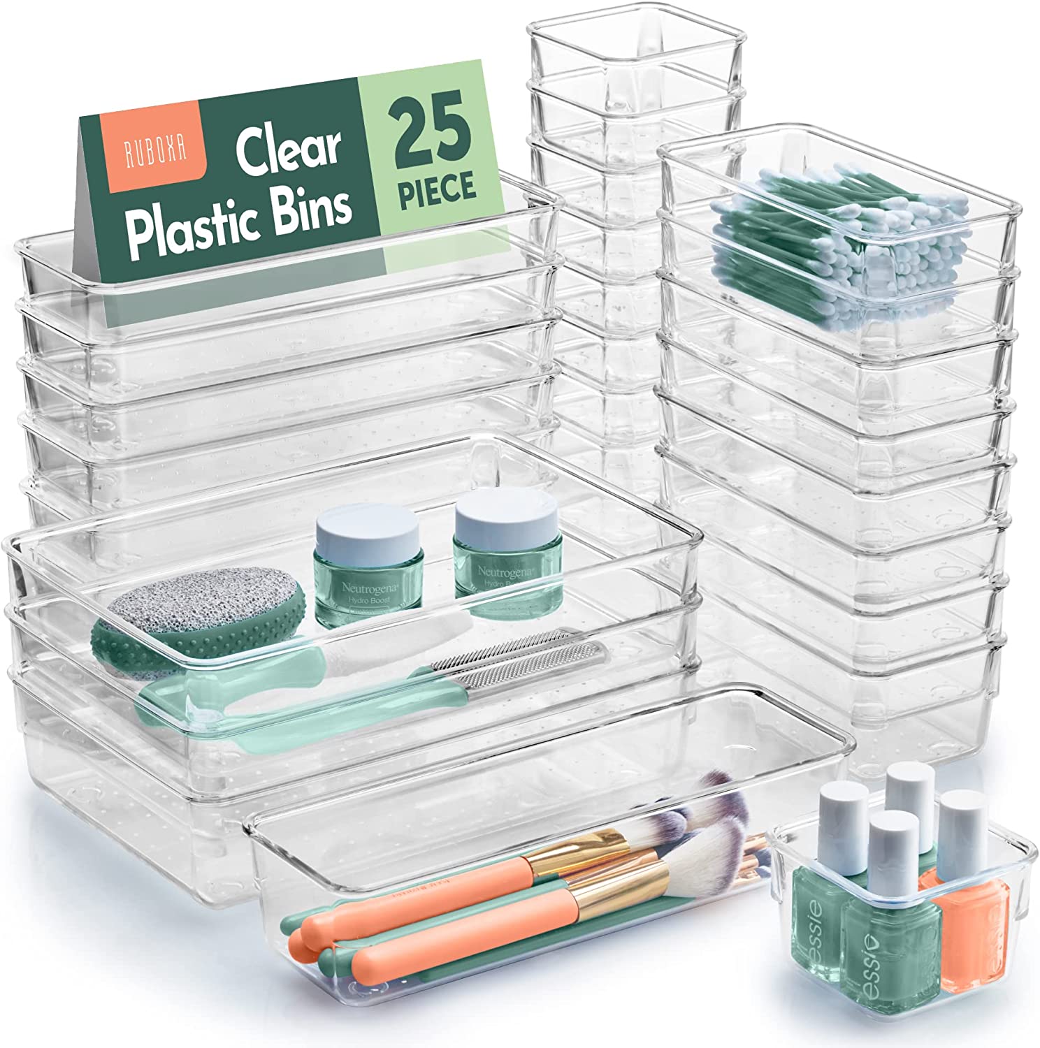 Adjustable Drawer Organizers, Plastic Desk Storage Bins (Blue, 4 Pack) –  Okuna Outpost