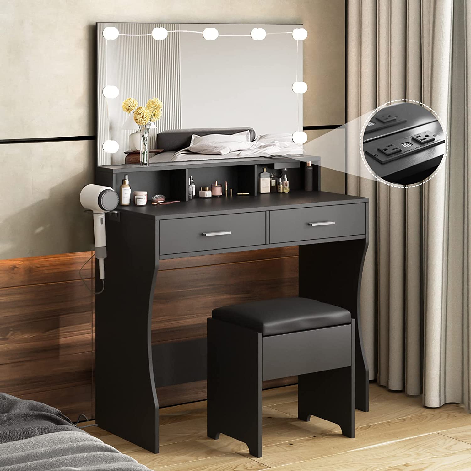 Tribesigns White Desk with Drawers & Metal Legs, Modern Vanity Desk Writing  Desk Computer Desk with Storage, Women Girls Desk Make Up Dressing Table  for Home Office, Bedroom, Living Room (47 Inches) 