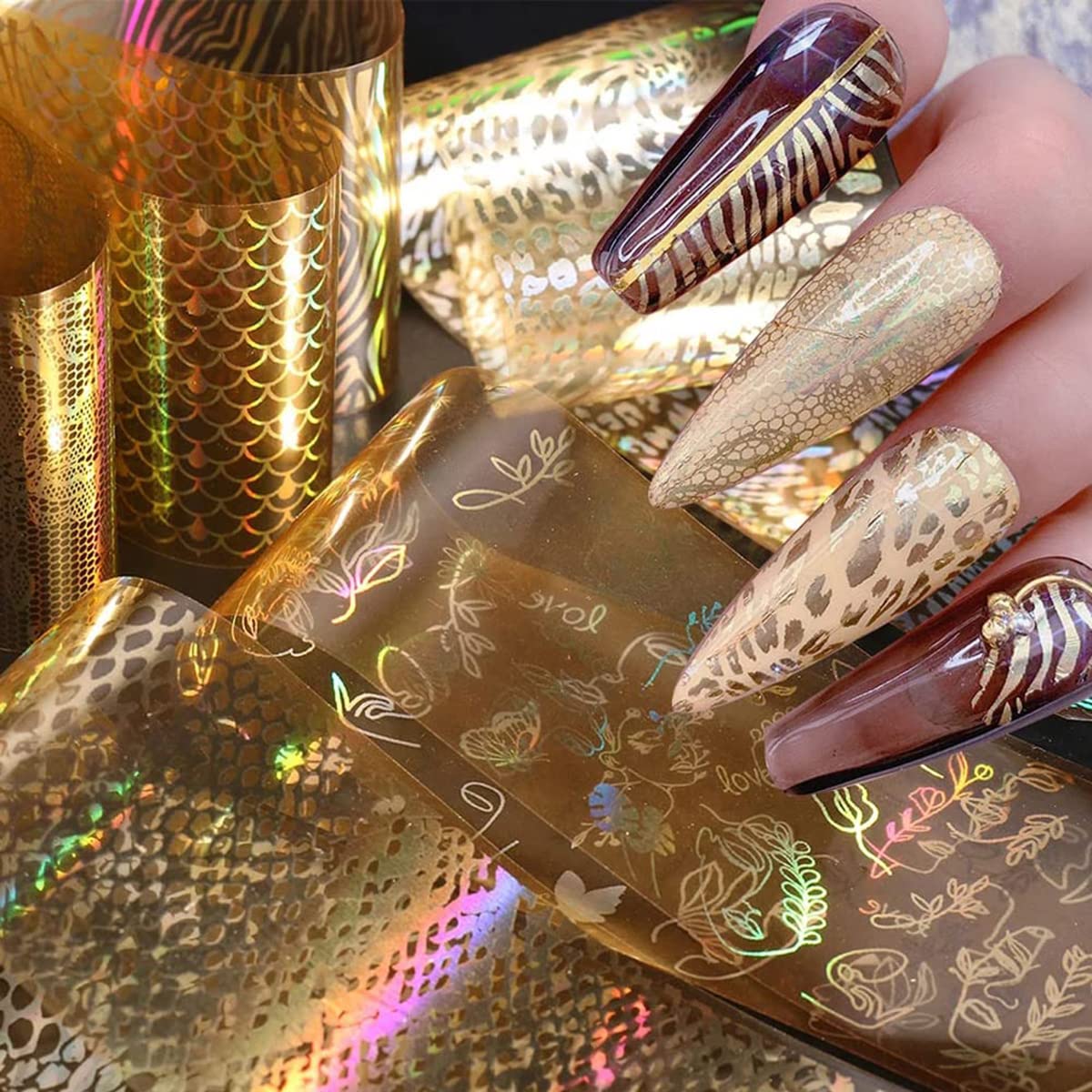 1 Lage Sheet Gold Shiny Nail Stickers Luxury Nail Salon Design Chic 3D Nail  Art Stickers Decals Self-Adhesive Manicure for Nails Decoration (004)