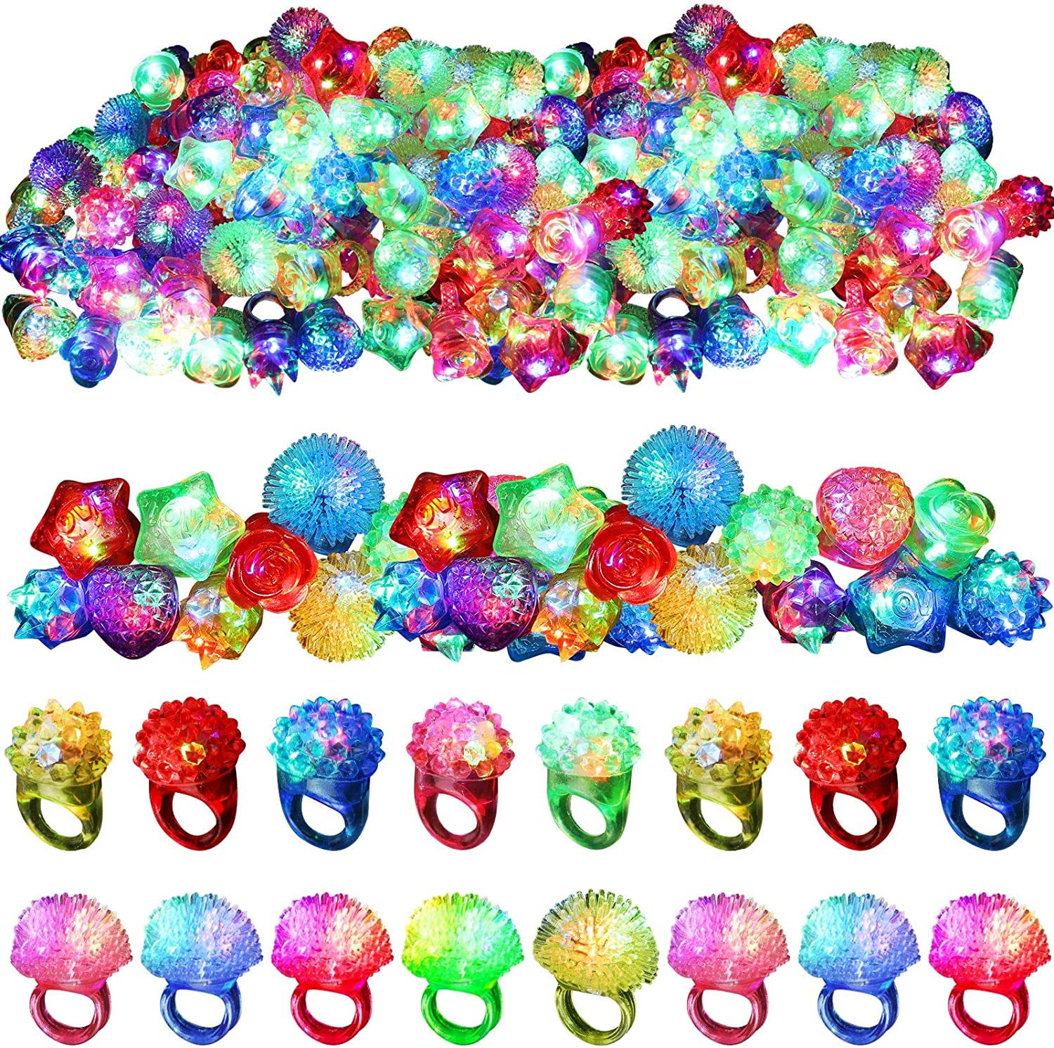 Light Up Bumpy Rings for Kids, Set of 12, Flashing Accessories for