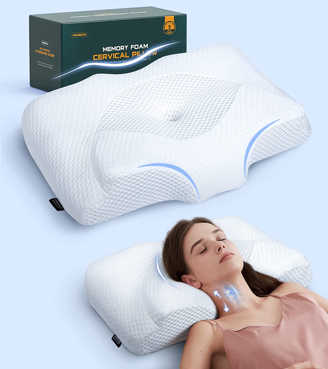 ZAMAT Adjustable Cervical Memory Foam Pillow Odorless Neck Pillows for Pain  Relief Orthopedic Contour Pillows for Sleeping with Cooling Pillowcase Bed Support  Pillow for Side Back Stomach Sleeper Grey