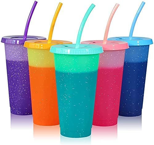 MEOKY Color Changing Magical Tumbler, Straws & Lids, Set of 6