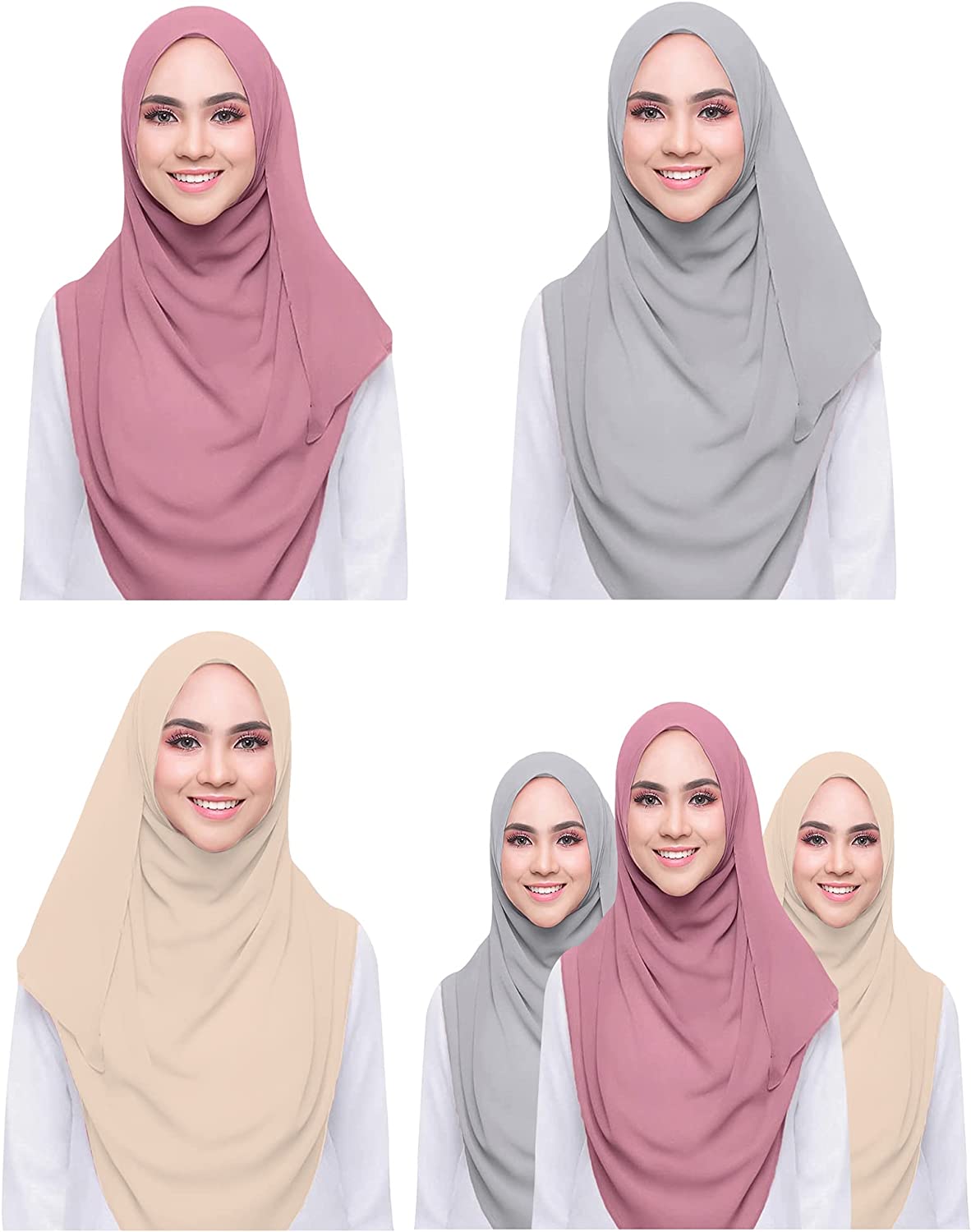 PHOGARY 2 PCS Snap Hijab for Women, Islamic Muslim Ready To Go Instant Hijab  for Women