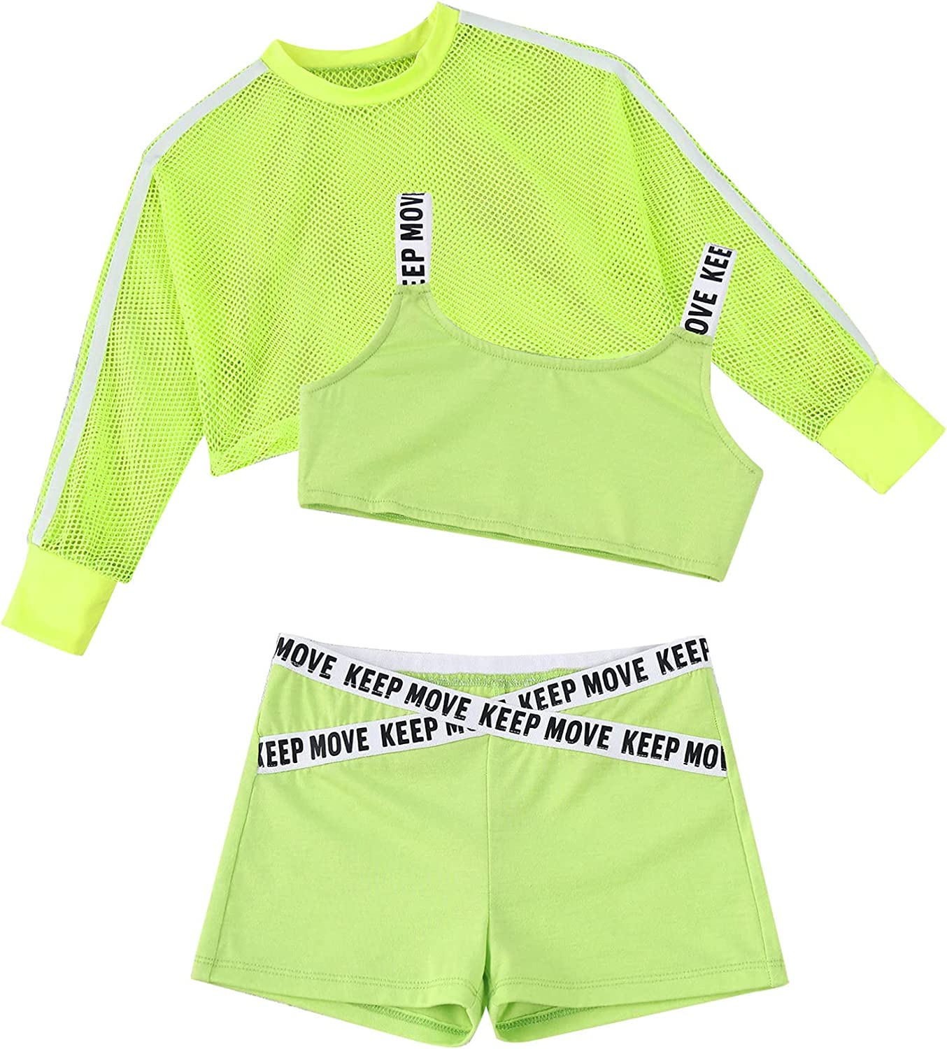 Hansber Kids Girls 3Pcs Dance Tracksuit Gymnastics Outfit Sports