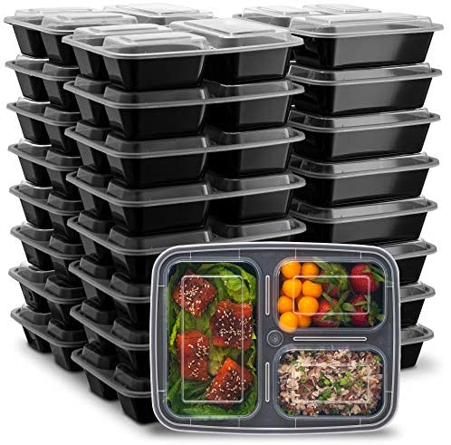 Youngever 7 Sets Large Meal Prep Containers 40 Ounce, Reusable Plastic  Divided Food Storage Container Boxes (3 Compartment)
