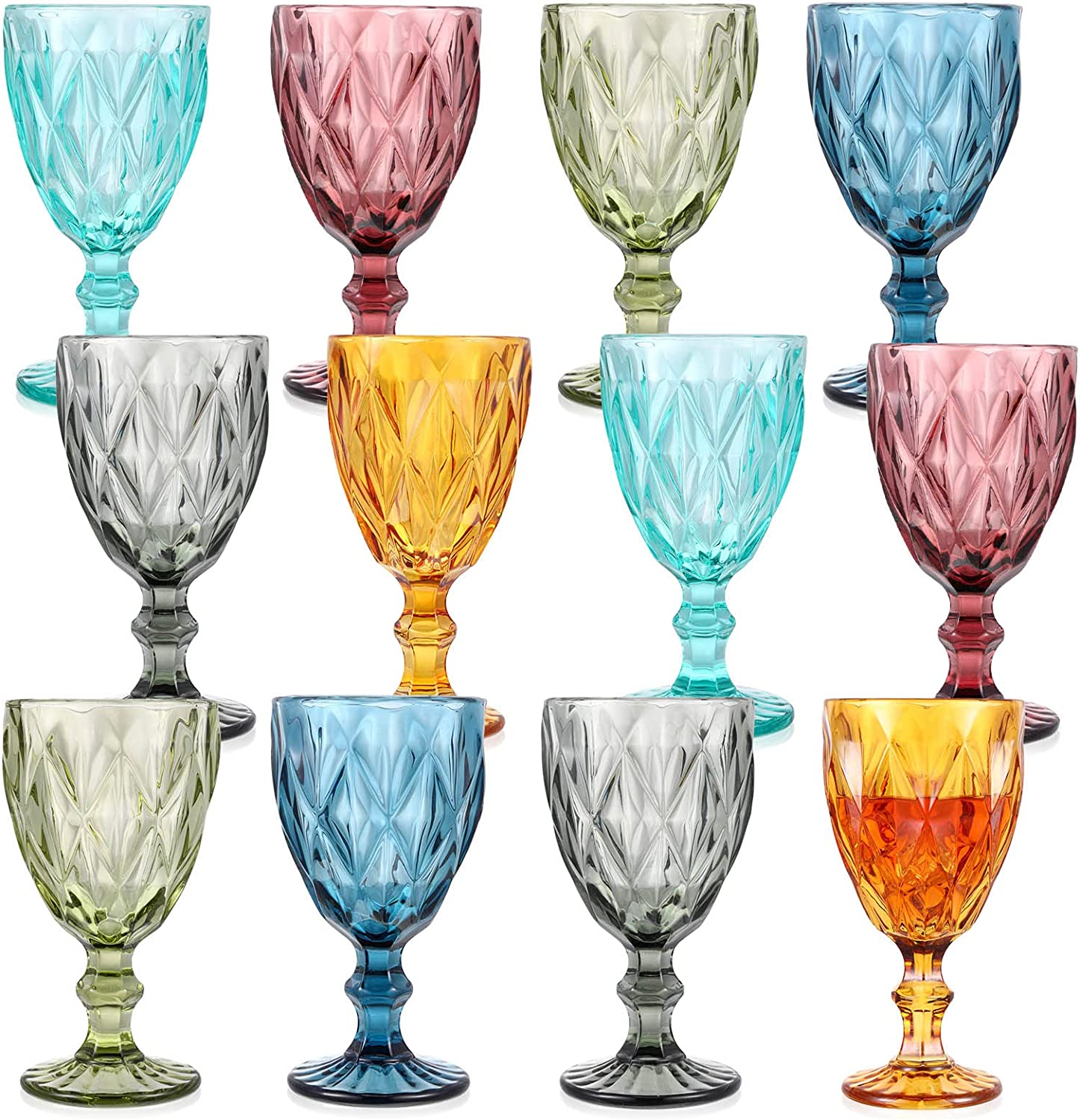 Glassique Cadeau Vintage Art Deco Ribbed Goblet Cocktail Glasses with Stem | Set of 4 | 10 oz Short Stemmed Crystal Tumblers for Drinking Classic