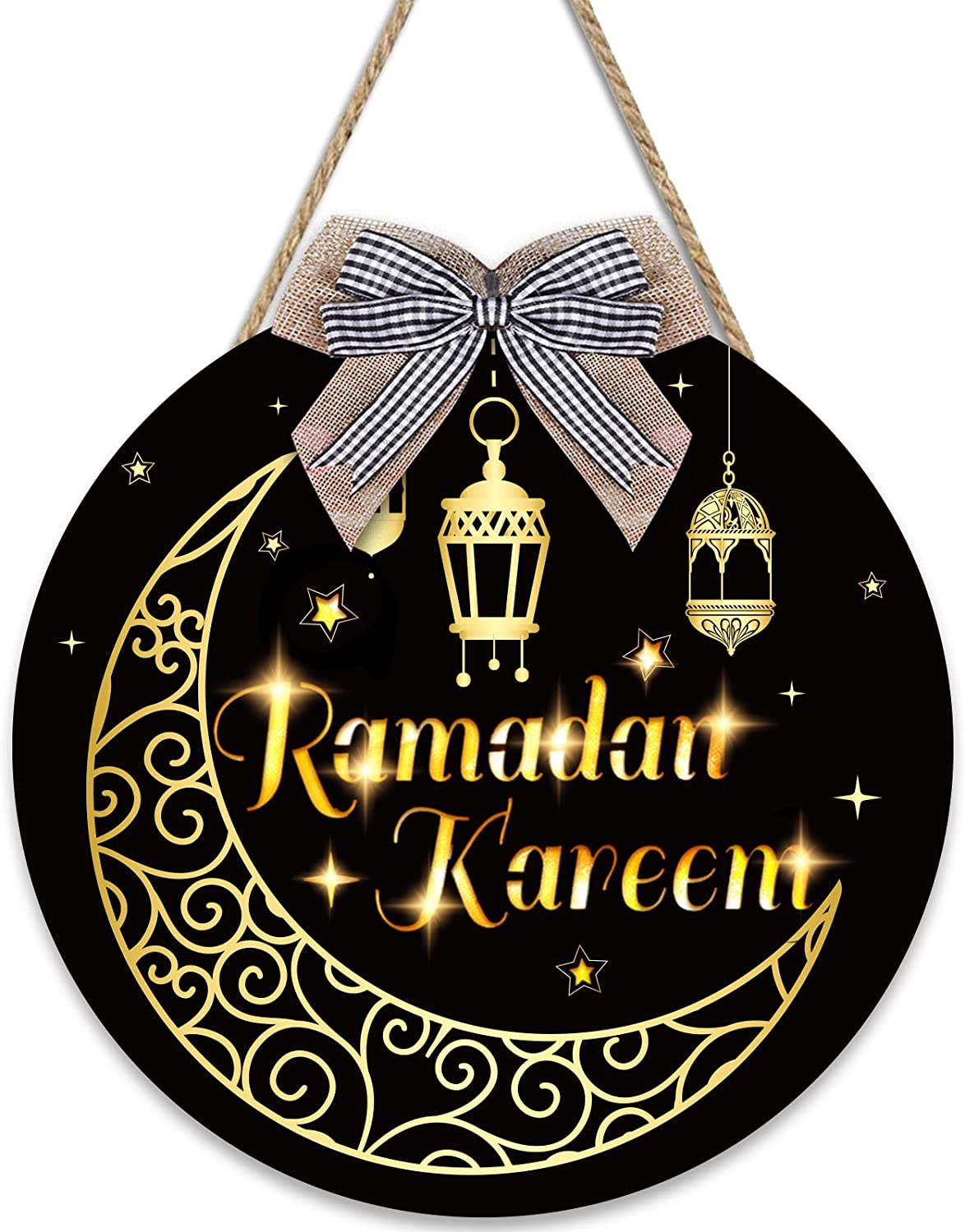 Honoson Eid Crafts Night Light Ramadan Mubarak Light 3D Wooden Moon Shape  LED Light Decoration, Ramadan Mubarak Lamp Eid Ornaments for Muslims