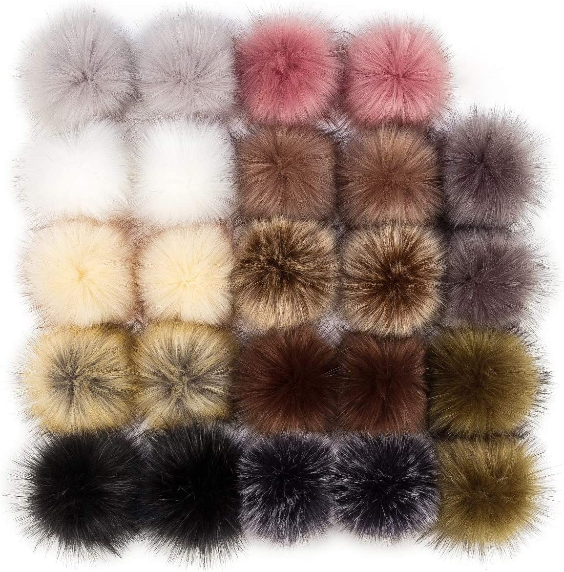 Mr. Pen- Faux Fur Pom Pom, 20 Pack, 4 inch, 14 Colors, Fluffy Pom Pom with Elastic Loop, Pom Poms for Hats, Fluffy Hat Pom Poms, Pompoms for Hat