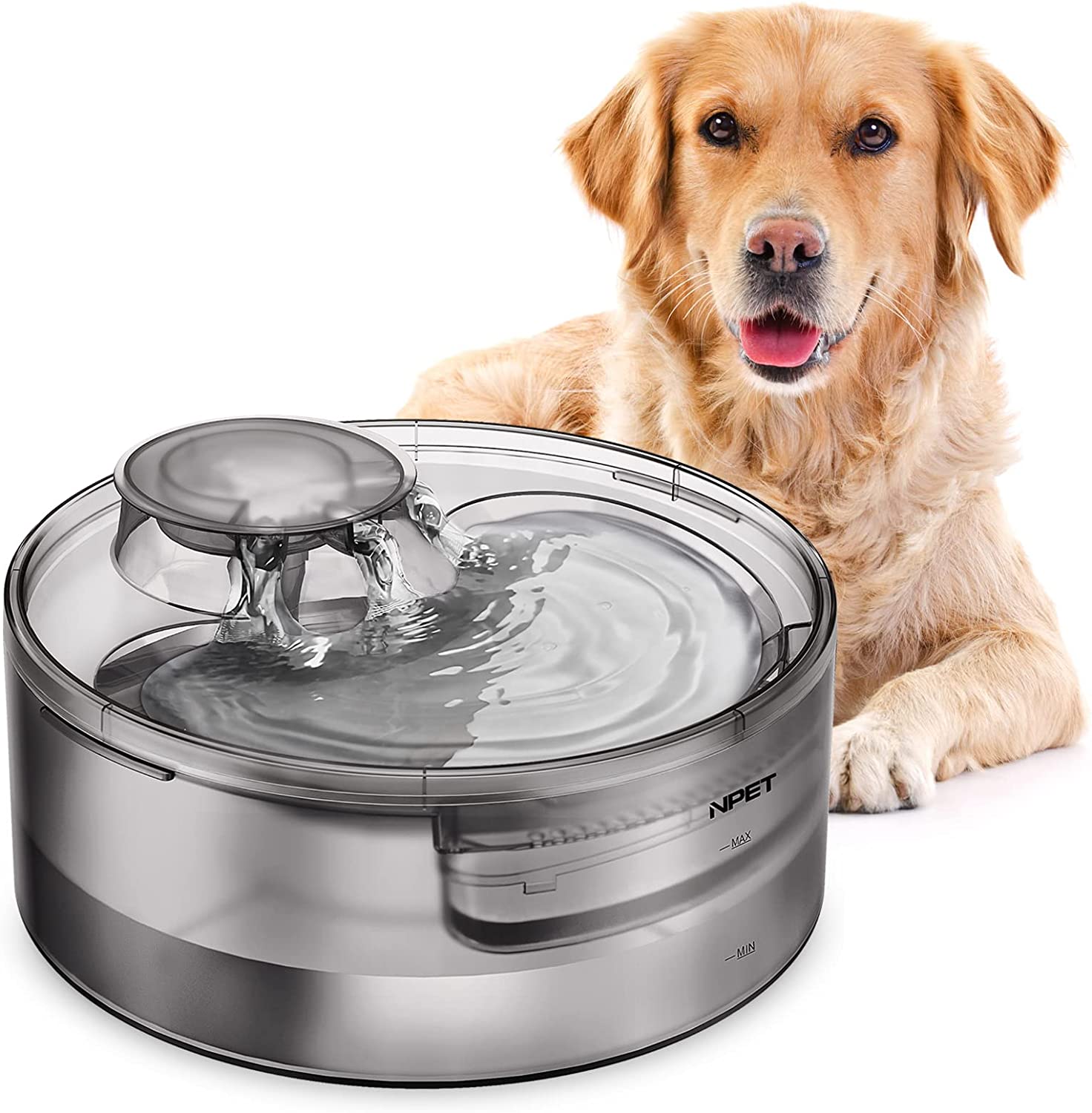 Large Dog Water Fountain for Large Dogs 2 Gallon,SwSun 7.6L Automatic Dog  Water Bowl Dispenser Big Cat Pet Water Fountain Inside with Stainless Steel